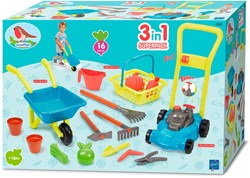 Ecoiffier set da giardino giocattolo 3in1 con tosaerba e carriola