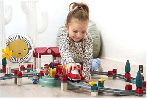 Abrick set costruzioni pista treno - Giocattolo con stazione e accessori, 140pz-3