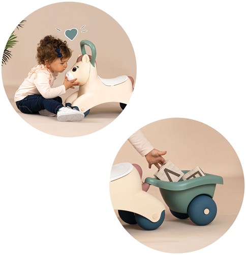 Smoby auto cavalcabile pony con rimorchio removibile e grande maniglia - baby ride-on-3
