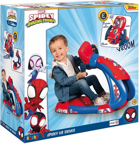 Smoby sedile da corsa Spidey V8 Driver giocattolo per bambini con volante e suoni