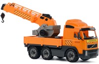 Camion gru Volvo giocattolo arancione plastica dettagli realistici