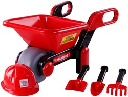 Carriola giocattolo Cavallino con casco e attrezzi set giardino rosso