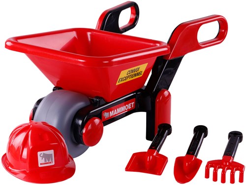 Carriola giocattolo Cavallino con casco e attrezzi set giardino rosso