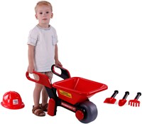 Carriola giocattolo Cavallino con casco e attrezzi set giardino rosso-3