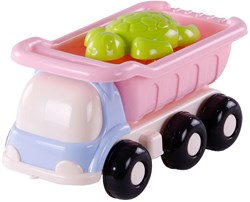 Camion ribaltabile da spiaggia rosa con stampi per sabbia giocattolo per bambini