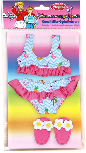 Heless bikini fenicottero per bambola con ciabattine - costume da bagno per bambole 28-35cm