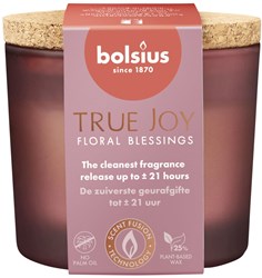 Bolsius candela profumata in vetro con tappo Floral Blessings 66/83 rosa