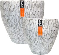 Vasi da fiori bianchi 39 cm set di 2 mix plastica-pietra rotondi-3