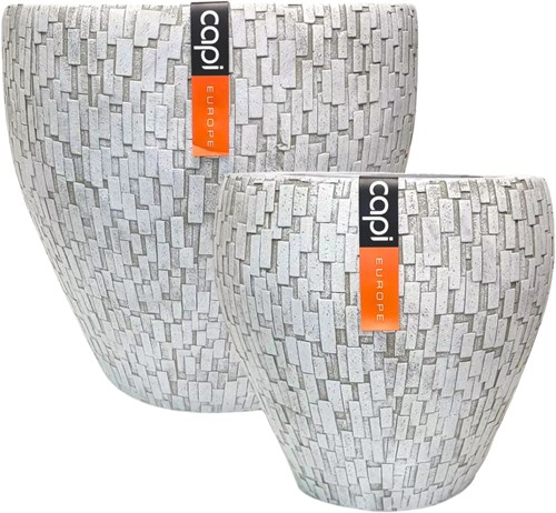 Vasi da fiori bianchi 39 cm set di 2 mix plastica-pietra rotondi-3