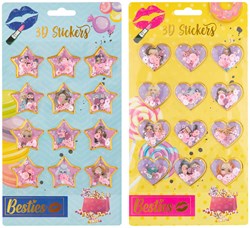 Besties foglio di adesivi 3D glitter per bambini - 12 pezzi