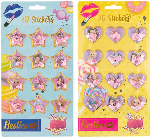 Besties foglio di adesivi 3D glitter per bambini - 12 pezzi