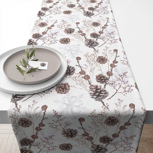 Ambiente runner da tavola cotone Natale pigne bianco 40x150 cm decorazione