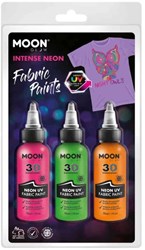 Haza set vernice tessile neon - pittura tessuto UV arancione verde rosa 3x30ml