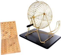 Set gioco bingo in metallo con palline in legno e tabellone