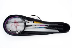 Set badminton per 4 giocatori con racchette, volani e rete