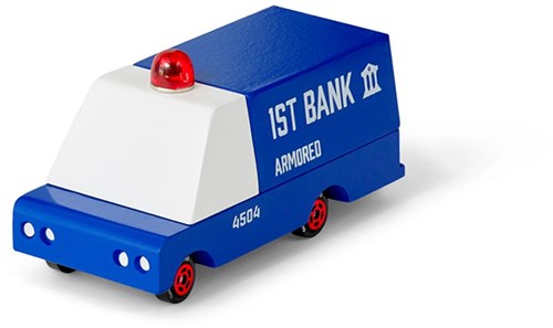 Candylab auto giocattolo in legno - furgone blindato bianco rosso