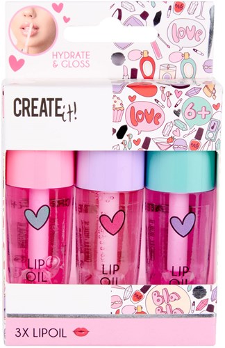 Create it! set olio labbra - lucidalabbra per bambini - 3 pezzi - profumi fruttati