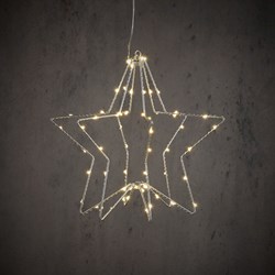 Stella sospesa argento decorazione LED bianco caldo 60 luci 30x30cm