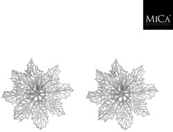 MiCa decorazione natalizia clip poinsettia argento 2 pezzi - fiore festivo