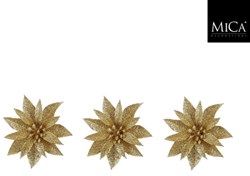 MiCa fiori di Natale oro con clip set - 3 pezzi decorazione plastica