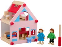 Casa delle bambole in legno giocattolo con accessori e bambole - 30 pezzi-2