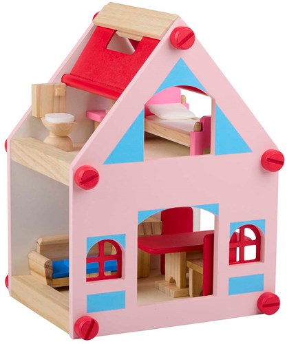 Casa delle bambole in legno giocattolo con accessori e bambole - 30 pezzi-3