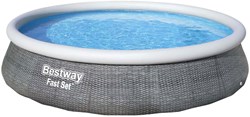 Bestway piscina Fast Set rotonda rattan con pompa filtro 396x84 cm grigia