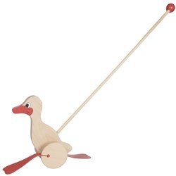 Goki anatra in legno con bastone - giocattolo a spinta per bambini piccoli
