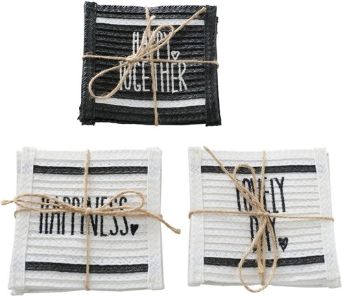 Boltze Home set sottobicchieri cotone bianco-nero quadrato 4 pezzi