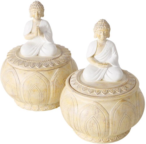 Boltze Home barattolo portaoggetti marrone stile Buddha 14cm - organizer cucina