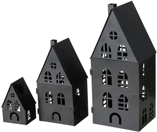 Boltze Home set lanterne casa nero metallo 3 pezzi decorativo