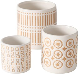 Boltze Home set vasi da fiori ceramica gialla con stampa 3 pezzi decorazione