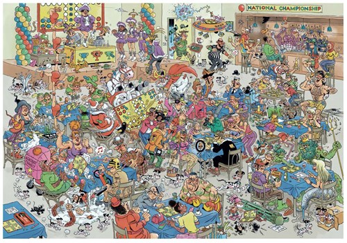 Jumbo puzzle Jan van Haasteren NK Mens Erger Je Niet 2000 pezzi cartone animato-2