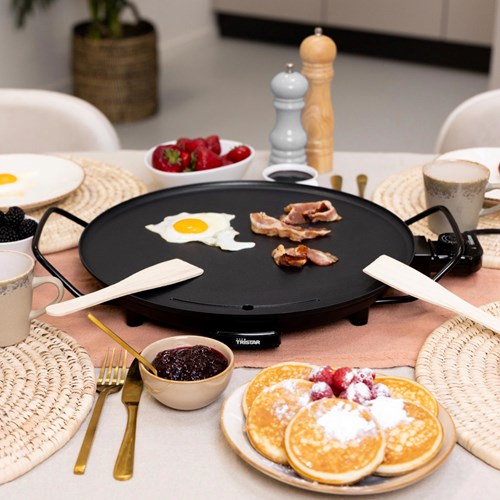 Piastra grill tonda 40 cm griglia elettrica da tavolo gourmet nera-2