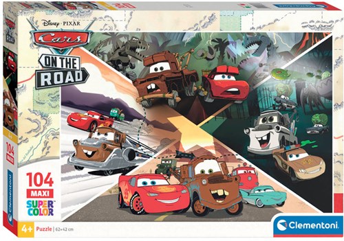Clementoni puzzle - Disney Cars On The Road - 104 pezzi - Maxi puzzle in cartone per bambini