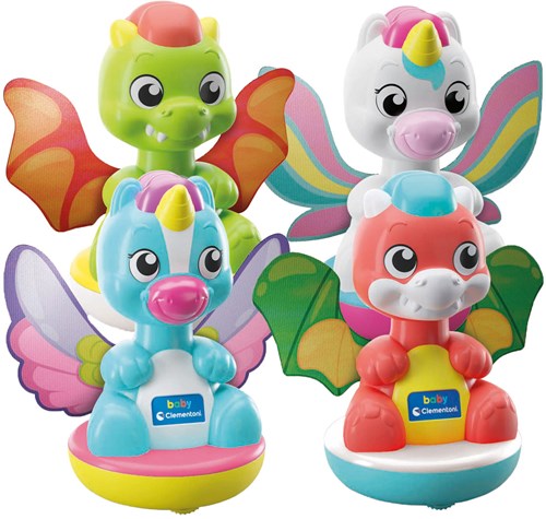 Clementoni trottola baby unicorno e drago - giocattolo colorato per bambini piccoli