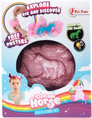 Toi-Toys set di scavo unicorno glow in the dark giocattolo rosa