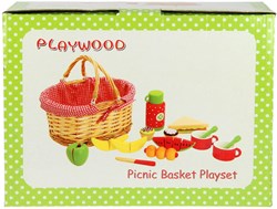 Cestino da picnic giocattolo in legno con accessori e frutta