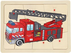 Playwood Puzzle con Pomelli Camion dei Pompieri in Legno - Giocattolo Educativo Motricità