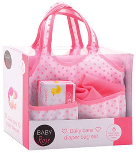 Johntoy borsa cambio bambola con accessori - borsa rosa cura