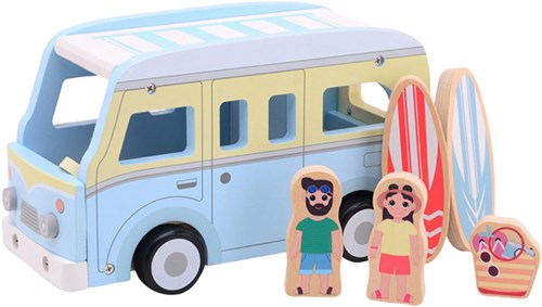 Jouéco autobus da spiaggia in legno - bus retrò con accessori-2