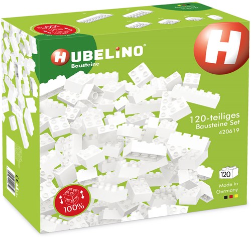 Hubelino mattoncini bianchi - set 120 pezzi - compatibile pista per biglie