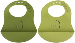Trixie bavaglino in silicone 2-pack - bavaglino con tasca raccogli-briciole - Mr. Dino - verde