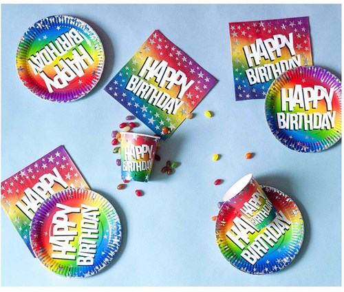 Boland tovaglioli di carta compleanno arcobaleno multicolore 20 pezzi-2