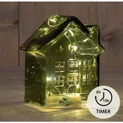 Anna's Collection casetta LED vetro verde 14cm oggetto luminoso decorativo