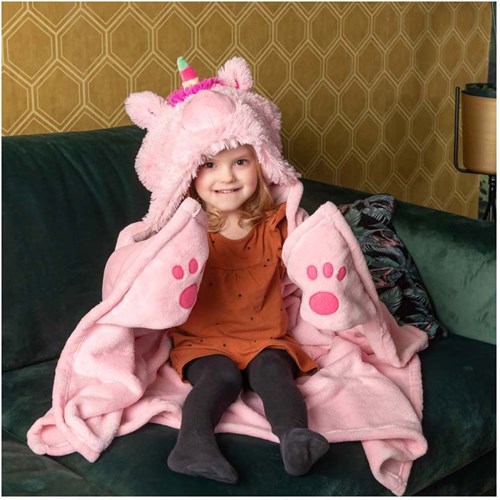 Noxxiez coperta coccola unicorno pile cappuccio 130x100cm bambini-3