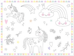 Folat tovagliette da colorare unicorns & rainbows carta 6 pezzi disegno