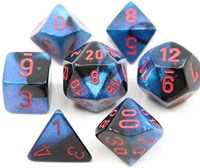 Chessex set dadi Gemini Mini-hedral Black-Starlight rosso 7 pezzi