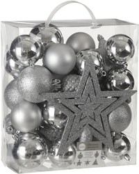 Decorazione albero infrangibile argento 40 pezzi addobbi Natale plastica
