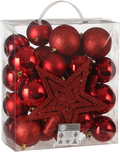Set decorazioni albero di Natale plastica rosso infrangibile 40 pezzi festa